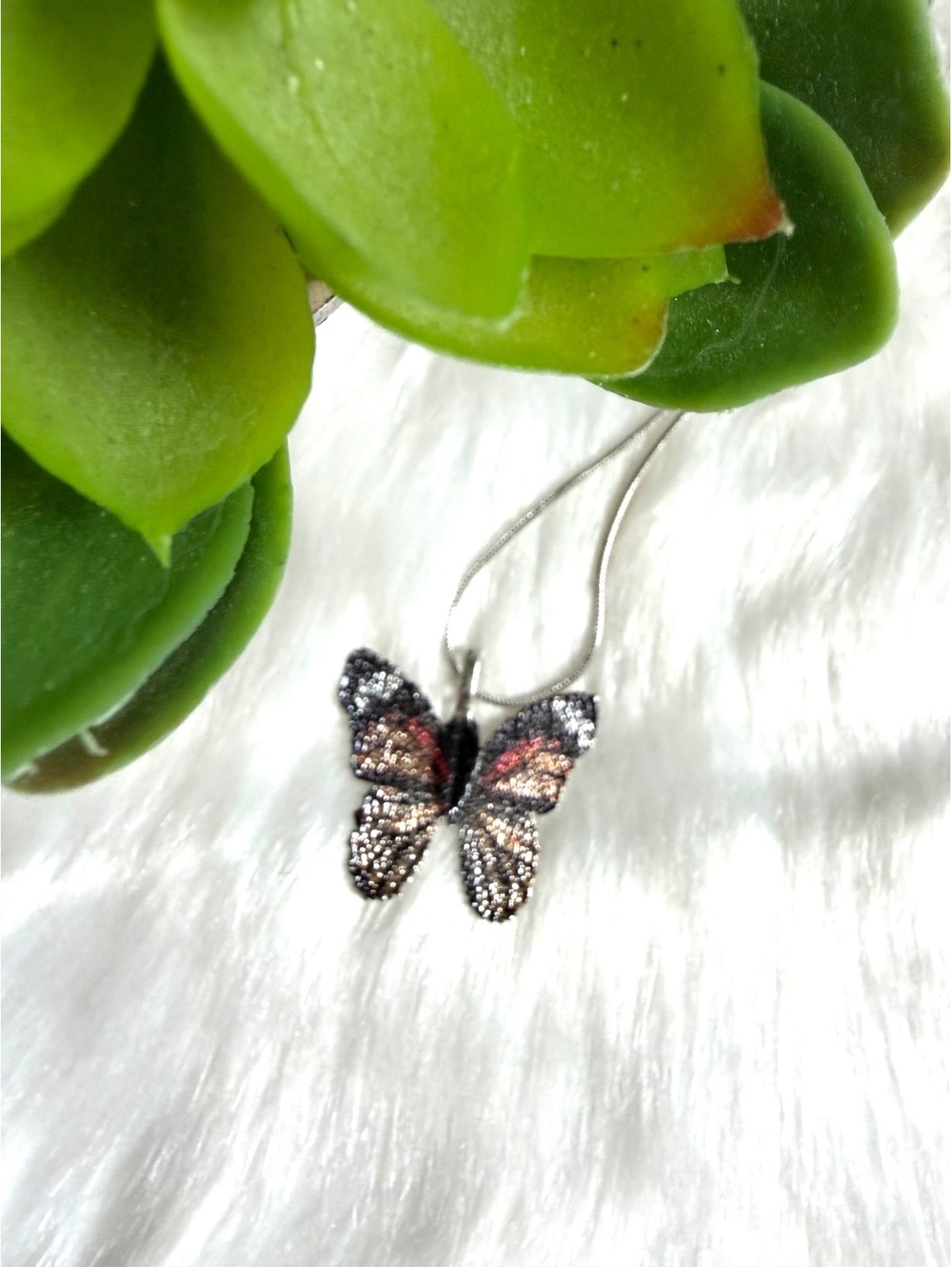 Butterfly Pendant Necklace with Silver Tone Chain